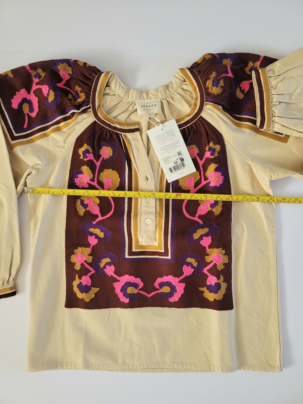 Sezane Saveria Cotton Embroidered Long Sleeve Peasant Blouse,  2/34, Cottagecore - Picture 10 of 13